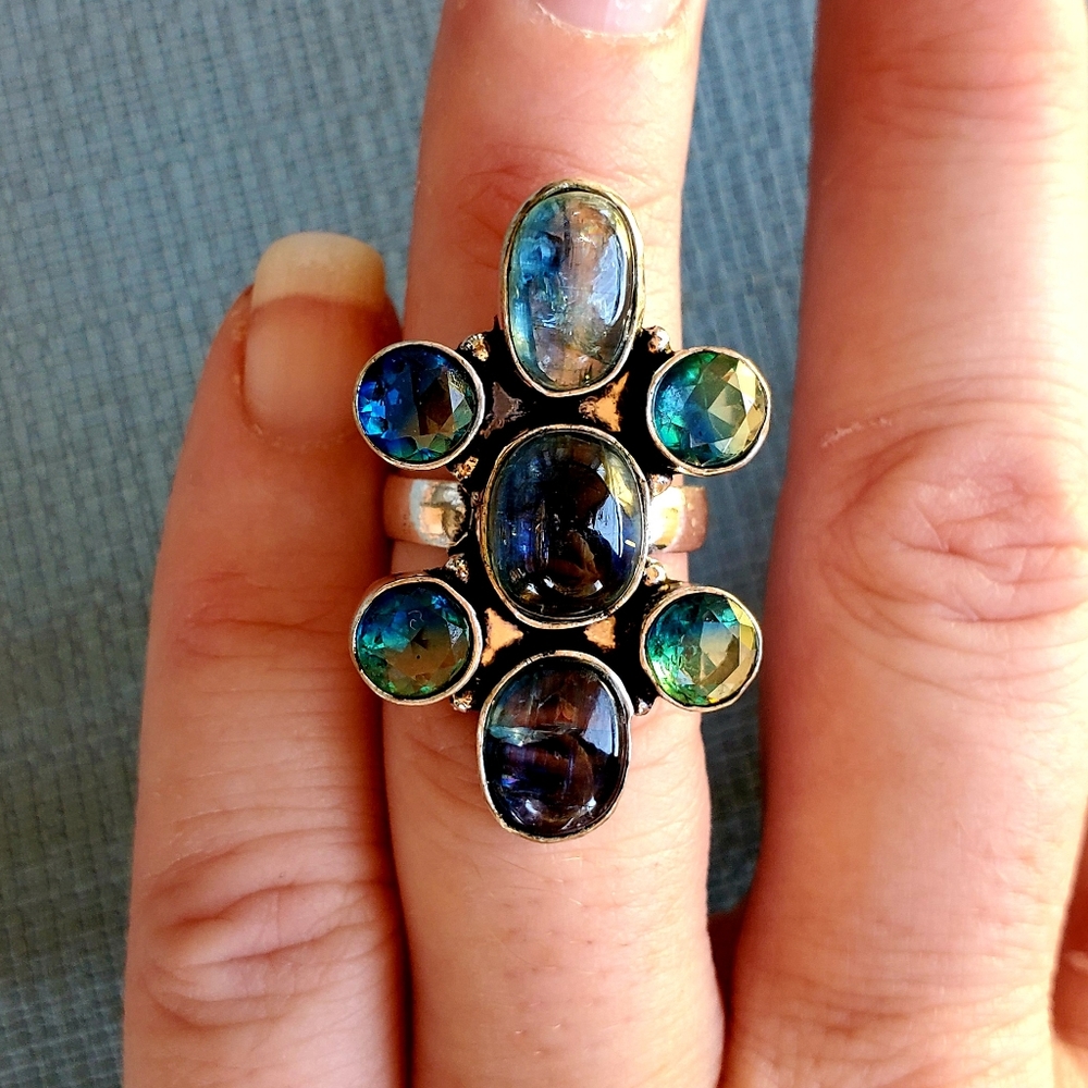 New Kyanite & Bi-Color Tourmaline 925 Silver Ring.